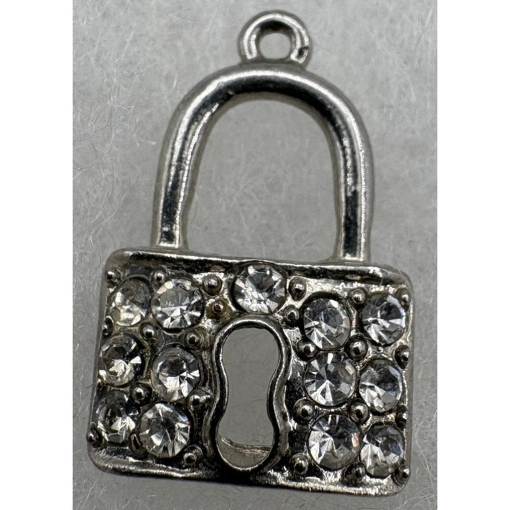 Silver Tone Rhinestone Lock Pendant 1" Vintage Style Charm with Jewelry‎ Box